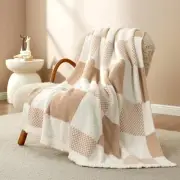 Checkered Blanket, Beige Throw Blanket for Couch Plaid Microfiber Fluffy Warm