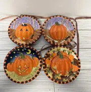 MWW Market How to Carve a Pumpkin 4 Mini Plates 3D Halloween Jack-O-Lantern NEW