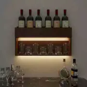 Modish Backlit MDF Bar Wall Shelf / Mini Bar Cabinet in Walnut Finish