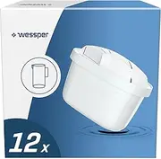 [Wessper] Water Filter Cartridge Compatible with Brita Maxtra Water Jug, Filter with Activated Carbon and Ion Exchange Resin, Water Filter Cartridges - Pack of 12, White