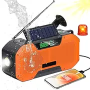 Portable FM/AM Radio USB Charger Hand Crank Solar Outdoor Digital Radio Emergency SOS Alarm Flashlight & Reading Light Weather Dynamo Radio,Orange