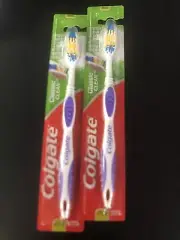 Colgate Classic Clean Medium Toothbrush 2pk W/Tongue Cleaner-Multilevel Bristles