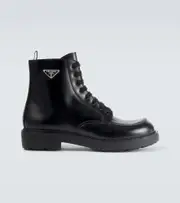 [Prada] Prada Logo brushed leather combat boots AU 12 black