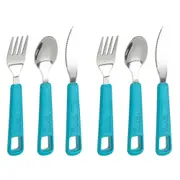 2x 3pc Trudeau Fuel Kids Children Cutlery Fork Knife & Spoon - Tropical Blue