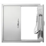 VEVOR BBQ Access Door, 610x610 mm Double Outdoor Kitchen Door, Stainless Steel Flush Mount Door, Double Wall Vertical Door with Handles and Hooks, for