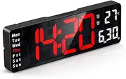 ORIA 13" Digital Wall Clock, Large Display LED Alarm Clock with Remote Control, Big LED Wall Desk Clock with Temp & Date Display, Adjustable Brightness, Countdown/Up, DST Function, for Home, Office