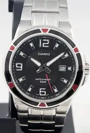 Casio MTP-1330D-1A Men's Watch Silver Stainless Steel Quartz Black Dial New
