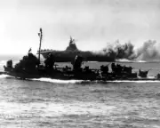 USS Intrepid CV-11 Afire After Kamikaze off Okinawa April 16, 1945 Photo
