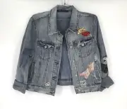 NWT Vanilla Star Girls Blue Denim Jean Jacket with Patches Large 100% Cotton