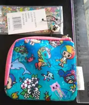 1 X NEW NWT TOKIDOKI ALOHA ZIP SMALL COIN PURSE - GORGEOUS BEACH HAWAII PRINT