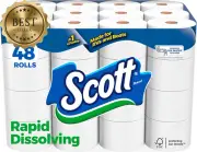 Rapid-Dissolving Toilet Paper 3 Ply 231 Sheets Roll x48 Double Rolls Eco