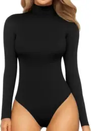 MANGOPOP Womens Medium Long Sleeve Bodysuit Turtle Neck Black ~NEW w tags~XL