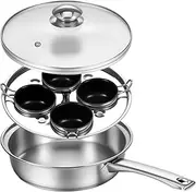 Egg Poacher Pan, Stainless Steel 4 Cup Poached Egg Cooker, Evenly Heated Poached Egg Maker Pot, Easy to Release Steamed Pudding Cooker for Cooking