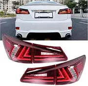 Full LED Tail Lights Assembly With Turn Signal Brake Lamp Dark Red Lens Compatible With Lexus IS250 IS350 ISF 2006-2013