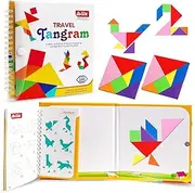 VoSinrly Travel Tangram Puzzle with 2 Set of Magnetic Tangram - Road Trip Tangoes Jigsaw Shapes Dissection Games with Solution - IQ Book Educational Toy Brain Teaser Kid Adult Challenge