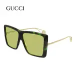 【GUCCI 古馳】時尚哈瓦那粗框淺綠色鏡片太陽眼鏡(GG0434S-005)