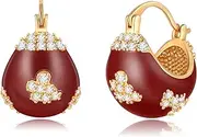 [LYLYMIMI] Chunky Huggie Hoop Earrings for Women Red Earrings for Women Statement Vintage Gold Pated Cubic Zirconia Sensitive Ears Hypoallergenic Stud Jewelry Gift