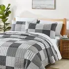 Quilt Set Queen Size, 3 Pieces Bedspread Coverlet Plaid Patchwork Quilt Farmh...