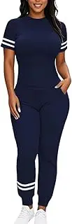 [Remxi] Women's Two Piece Outfits Short Sleeve Pullover with Drawstring Long Pants Tracksuit Pajama Lounge Jogger Sets