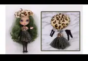 Blythe doll Jointed Body Green hair 4 eye colors with pull string Leopard