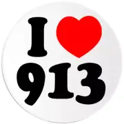 I Love 913 - 3 Pack Circle Stickers 3 Inch - Area Code Overland Park Kansas