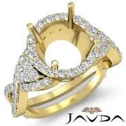 Diamond Engagement Antique Halo Pave Ring Round Semi Mount 14k Yellow Gold 1.66C