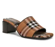 Burberry Wilma 55 Womens Heel Sandals Mules Birch Brown Check Size 37.5 / US 7.5