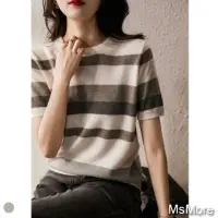 在飛比找momo購物網優惠-【MsMore】韓版薄款條紋亮絲涼感針織衫#108971現貨