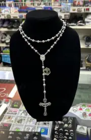 Sterling Creed Necklace STERLING SILVER Crucifix Cross Bead Chain Rosary 45.6g