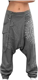 [Kuokuo] Men's Oversize Harem Pants Printed Elastic Waist Hipple Baggy Drop Crotch Yoga Boho Loose Fit Carpi Aladdin Pant