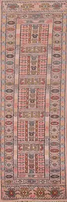 Vibrant Color Geometric Khootan Hand-Knotted 10' Runner Rug Pink 3x10 ft