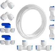 TopHomer Water Purifiers Tube Fittings, 1/4" Universal Water Purifier Quick Connecting Set with Ball Valve, T+I+L Type Connector and 10M Hose for Refrigerator Coffee Machines (Set A)