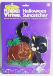 Halloween Sun Catcher Black Cat Pumpkin Window Hanging Decor Vintage Kmart