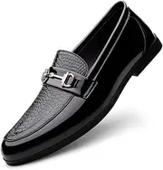 [Jakcuz] Men's Faux Leather Loafers Slip On Dress Suit Shoes Lightweight Casual Penny Shoes for Men