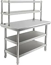 YUGXTH Stainless Steel Kitchen Prep Table, Stainless Steel Kitchen Catering Table, Food Prep Worktable with Adjustable Top Shelf, Heavy Duty Commercial Work Table for Home Kitchen(70x60x80cm)