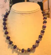 WOW Designer STERLING Magnetic CLASP AMETHYST & Tourmaline BEADED Necklace