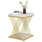 BYBLIGHT Kerlin 20 in. White Gold Wood Square Side Table, 2-Tier Modern End with