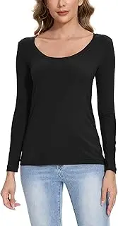 [GYS] Ribbed Long Sleeve Tops for Women Fitted Scoop Neck Knit Shirts Stretchy Layering Basic T-Shirts