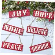 6 Pieces Christmas Wooden Decor Vintage Christmas Home Decor Rustic Red Series