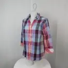 Christopher & Banks Metallic Thread Checkered Stretch Button-Up Top, Large #7128