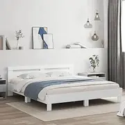 Bed Frame with LED, White Wooden Slats, King Size, Perfect for Bedroom, Foldable Base and Storage Drawers- 183x203 cm