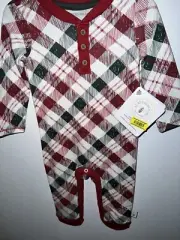 Burt's Bees Baby Sleep & Play Christmas Pjs 100% Organic Cotton 1-Piece Plaid