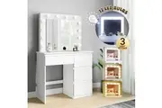Hollywood Vanity Dresser Table Makeup Dressing Desk White Modern Bedroom Furniture with 12 LED Lighted Mirror 3 Lighting Colours 4 Drawers