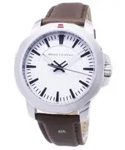 Armani Exchange Leather Strap White Textured Dial Quartz AX1903 100M Mens Watch
