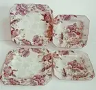 4 GABRIELLE Jacobean Floral Cream 222 Fifth Dinner Salad Scalloped Square Plates