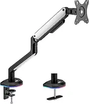 Outshine Gaming RGB Single Monitor Arm, Spring Assisted - Adjustable for 17-32” Monitors, VESA-Compatible, with Dynamic RGB Lighting, Cable Management & 180° Rotation Stop, Supports Up to 9kg