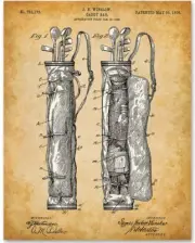 Golf Club Bag Art - 11x14 Unframed Patent Print - Great Gift for Golfers