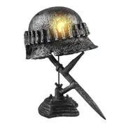 Table Lamp Statue Made From Soldier Helmet And Bayonet Best for Military Enthusiasts Yalo F Free Size