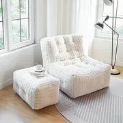 Plush Bean Bag Chair Cover, (Without Filling) High Back Rabbit Fluff Imitation Lazy Sofa Lounger Relax Furniture for Adult,White