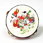 Chinese Rattle Tambourine Drum Musical Instrument Hand Held Percussion Ornament
